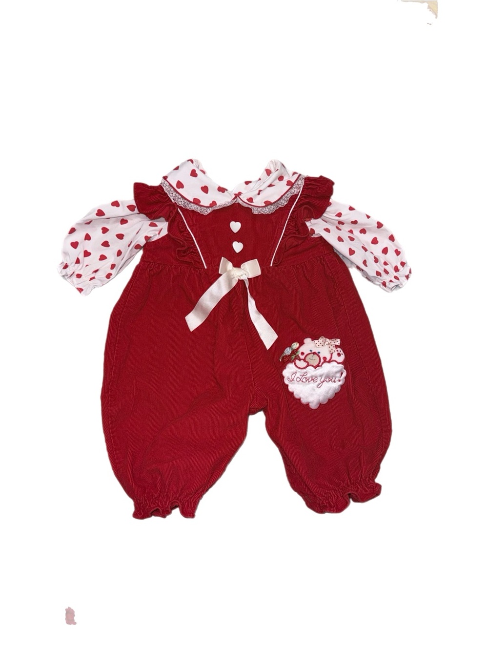 Red Heart Baby Romper with Heart-Print Blouse